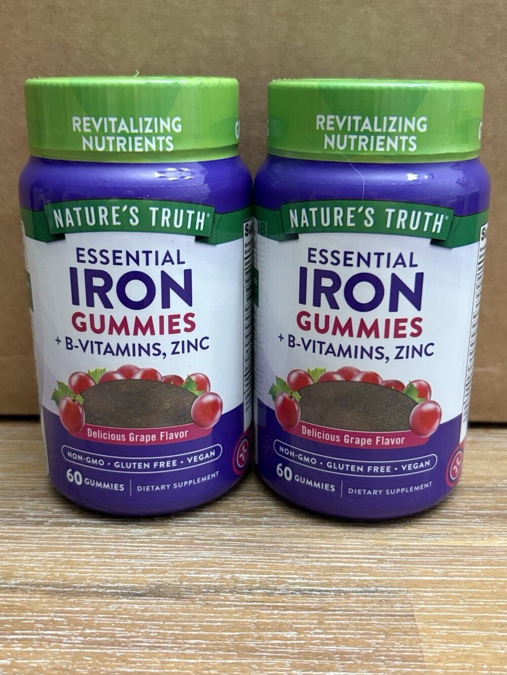 Nature's Truth Iron Gummies + B-Vitamins, Zinc 60 Count X 2 Pack Grape EXP 10/26
